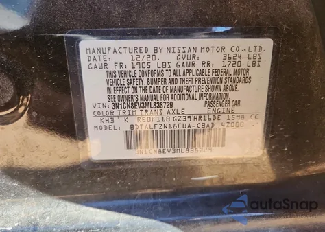 2021 Nissan Versa Sv z USA, uszkodzony, nr VIN 3N1CN8EV3ML838729